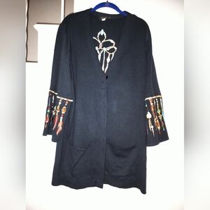 Bob Mackie Black Cardigan with Colorful Embroidery